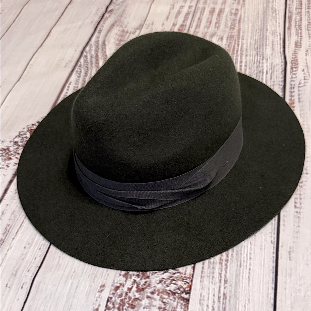 Dark Olive Wool Wide Brimmed Fedora Hat - Picture 13 of 13